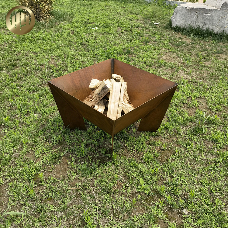 Rust Color Corten Steel Rectangle Wood Burning Outdoor Fire Pit