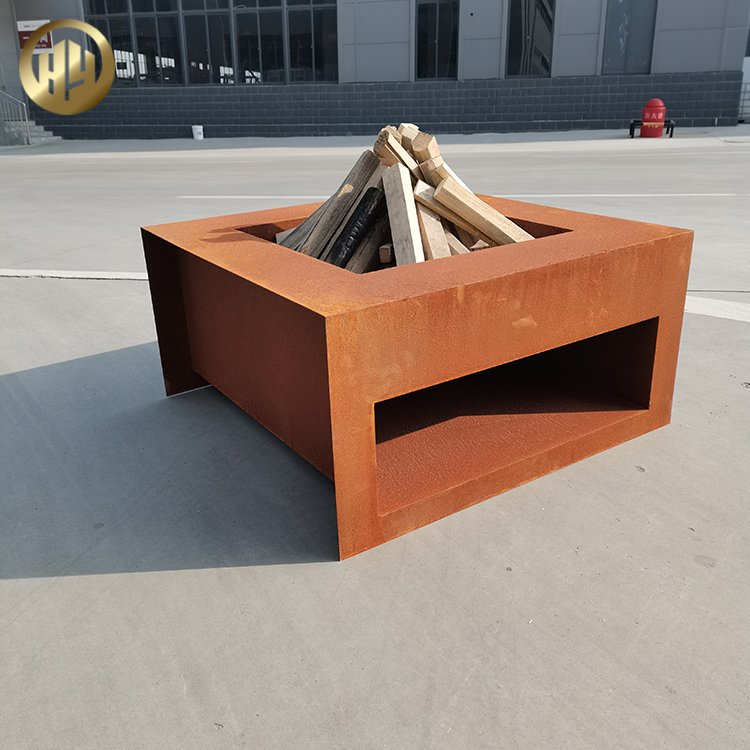 High Quality Corten Steel Square Design Custom Pattern Metal Fire Pit