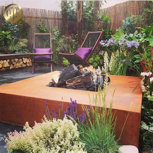 Rectangular Corten Steel Modern Style Metal Wood Burning Fire Pit