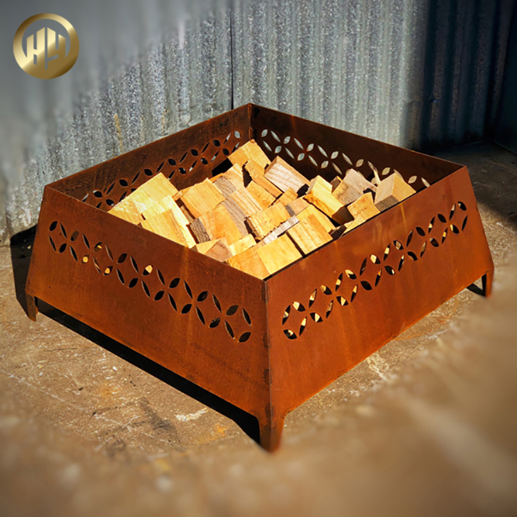 High Quality Corten Steel Square Design Custom Pattern Metal Fire Pit