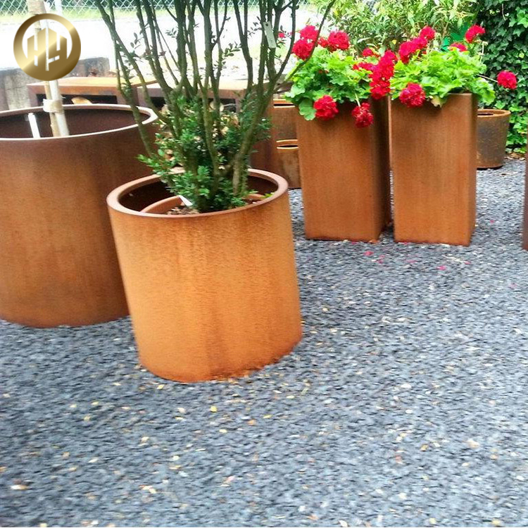 Round Custom Diameter Metal Corten Steel Rusty Treatment Flower Planter
