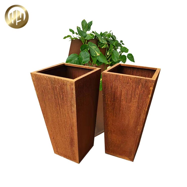 Garden Medium Corten Steel Rusty Tapered Flower Planter Metal Nursery