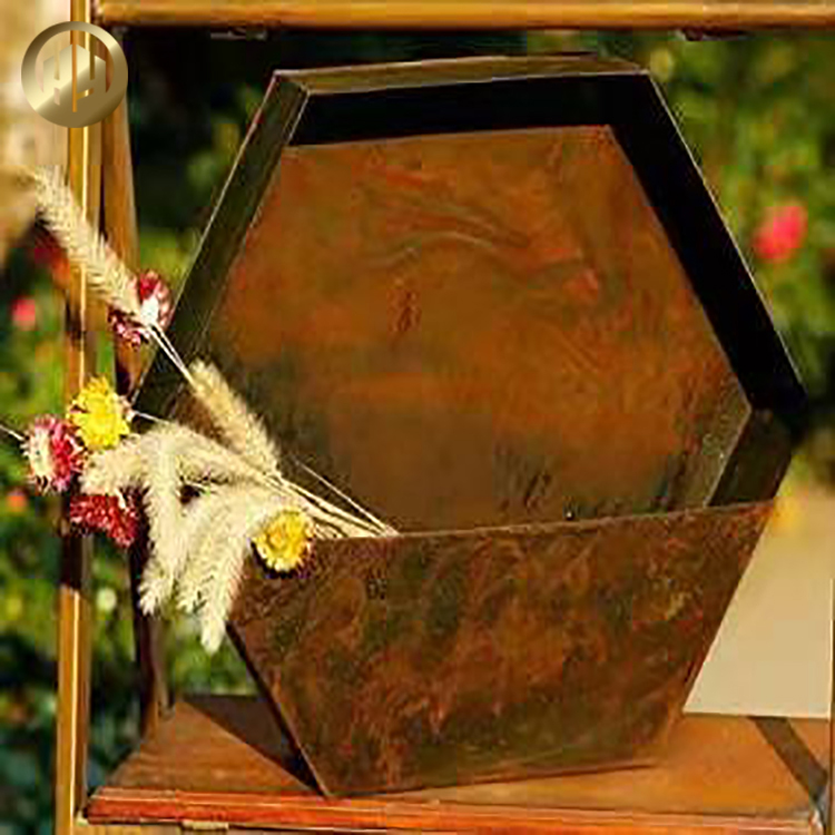 Hexagon Corten Steel Wall Hanging Metal Flower Planter Pot