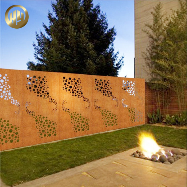 Corten Steel Custom Laser Cut Pattern Rusty Metal Landscape Screen Panel