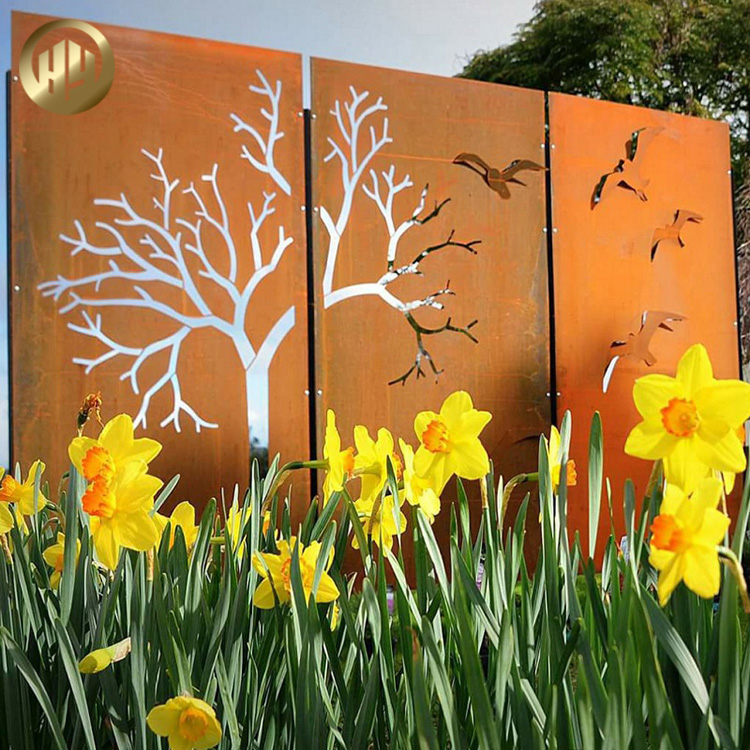 Combination Tree Pattern Rectangular Corten Steel Metal Decoration Screen Panel
