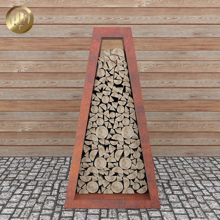 Rectangular Assembly Corten Steel Metal Simple Wood Storage