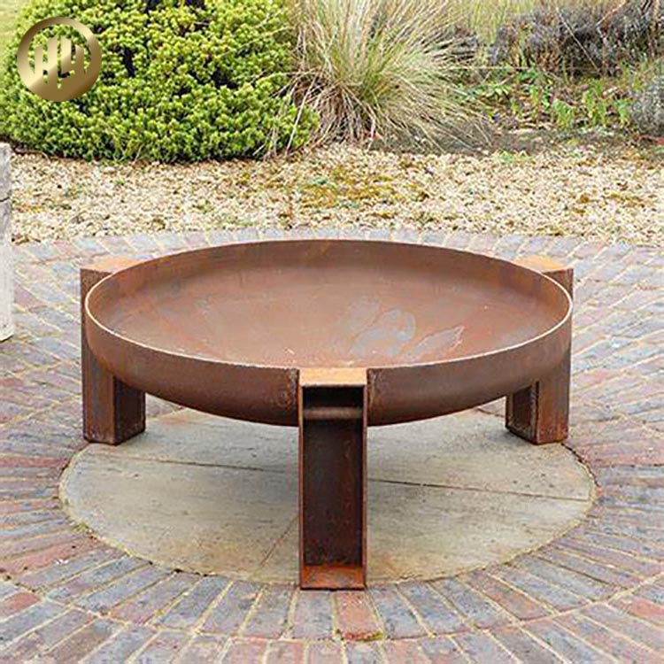 Medium Corten Steel Rusty Garden Round Durable Fire Pit With Feet