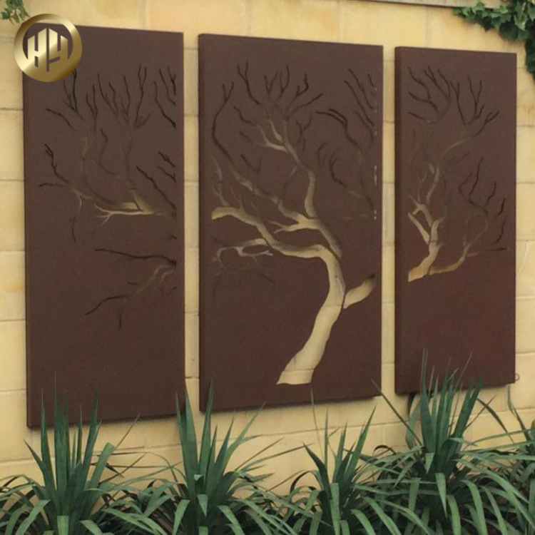 Plants Pattern Corten Steel Rusty Metal Decoration Rectangular Screen
