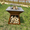 Morden Design Rectgular Rusty Outdoor Barbecue Metal FIre Pit With Wood Storage
