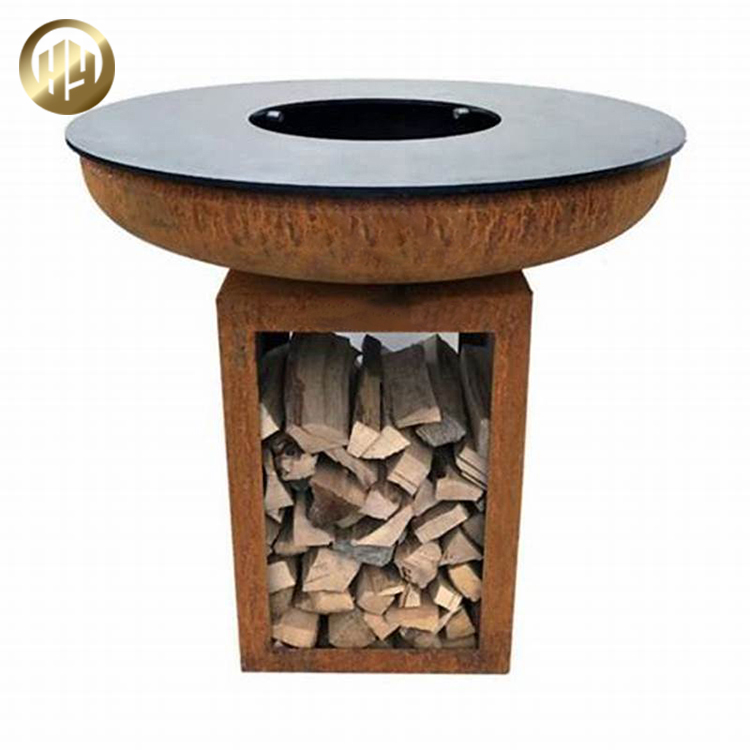 Barbecue Round Fire Pit Rectangular Wood Storage Outdoor Metal Heater