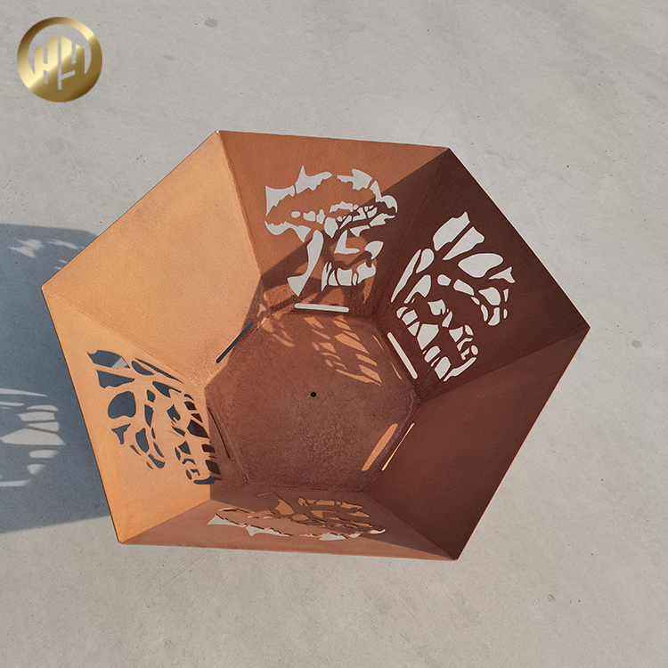 Hexagon Corten Steel Wood Burning Metal Heater Decoration Fire Pit 