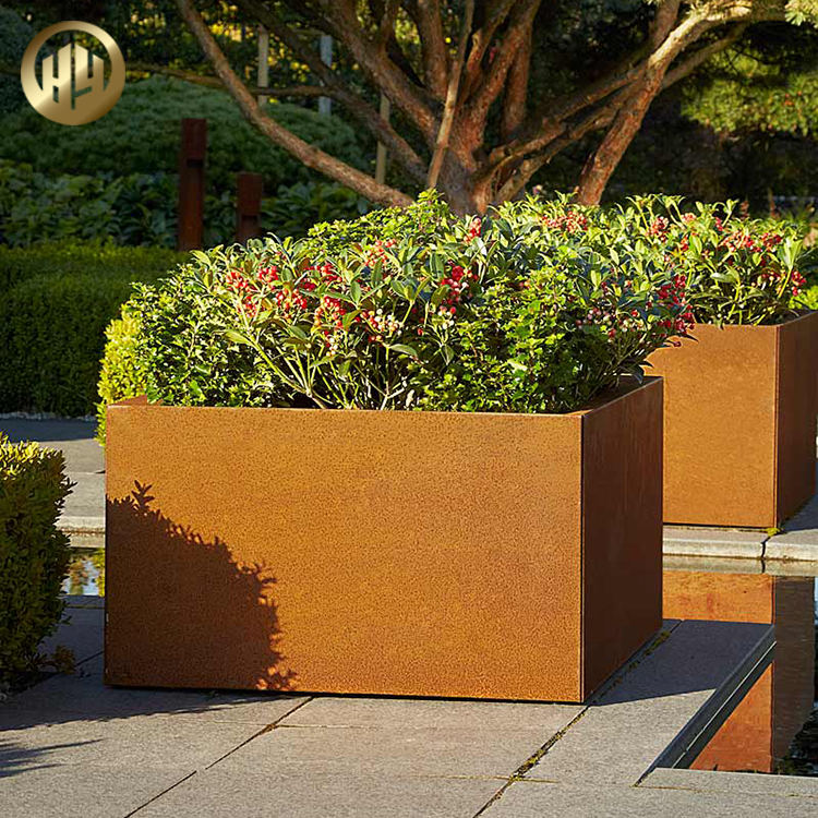 High Quality Corten Steel Rectangular Rusty Metal Decoration Flower Planter