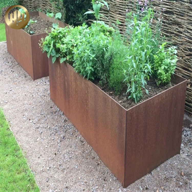 Rectangular Corten Steel Metal Outdoor Landscape Ornaments Flower Planter