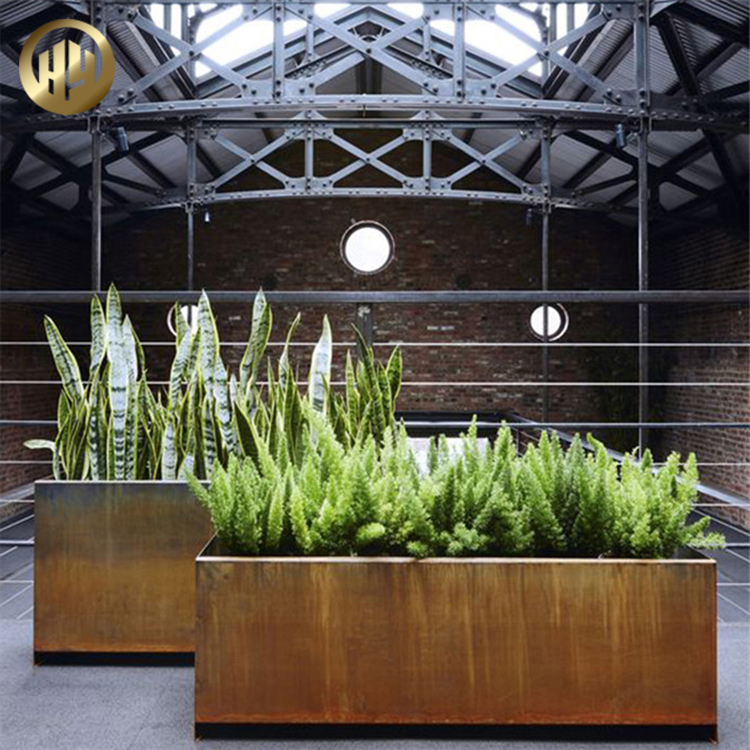 Corten Steel Horizontal Metal Plantador Nursery Rectangular Flower Planter