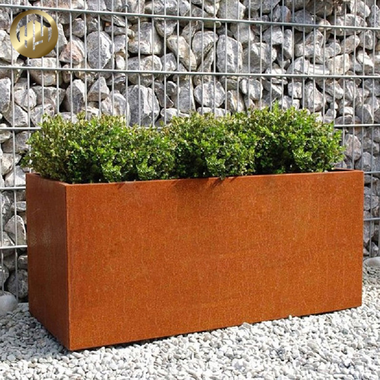 Garden Decoration Corten Steel Seedling Box Rusty Rectangular Planter
