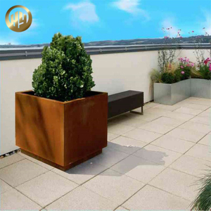 Corten Steel Laser Cut Bending Square Flower Box Metal Nursery Planter