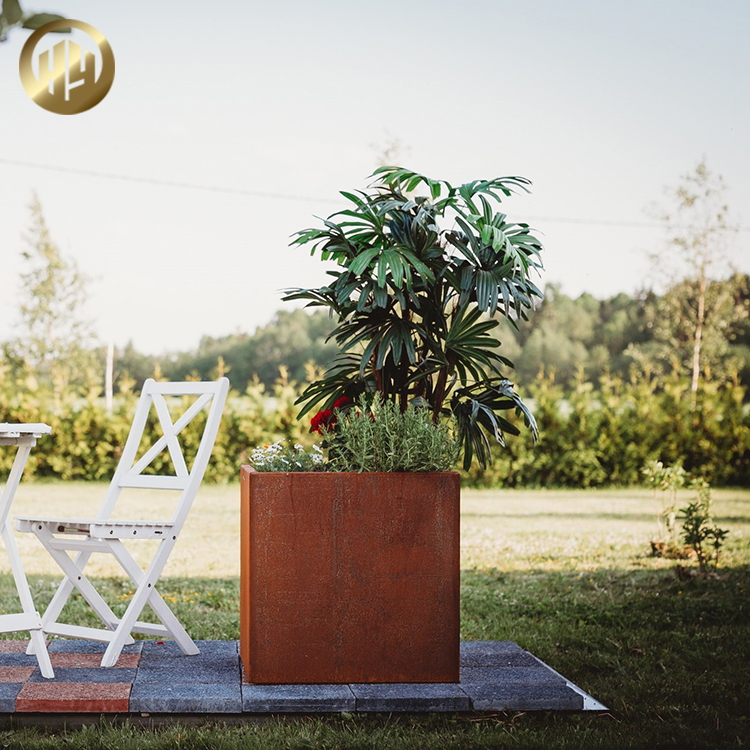 High Quality Square Corten Steel Metal Decoration Flower Planter Pot