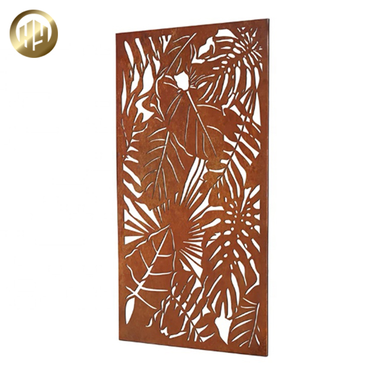 High Quality Rectangular Corten Stee Leaf Pattern Metal Decoration Screen