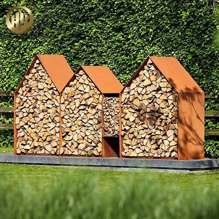 Custom Shape Garden Landscape Metal Corten Steel Wood Storage