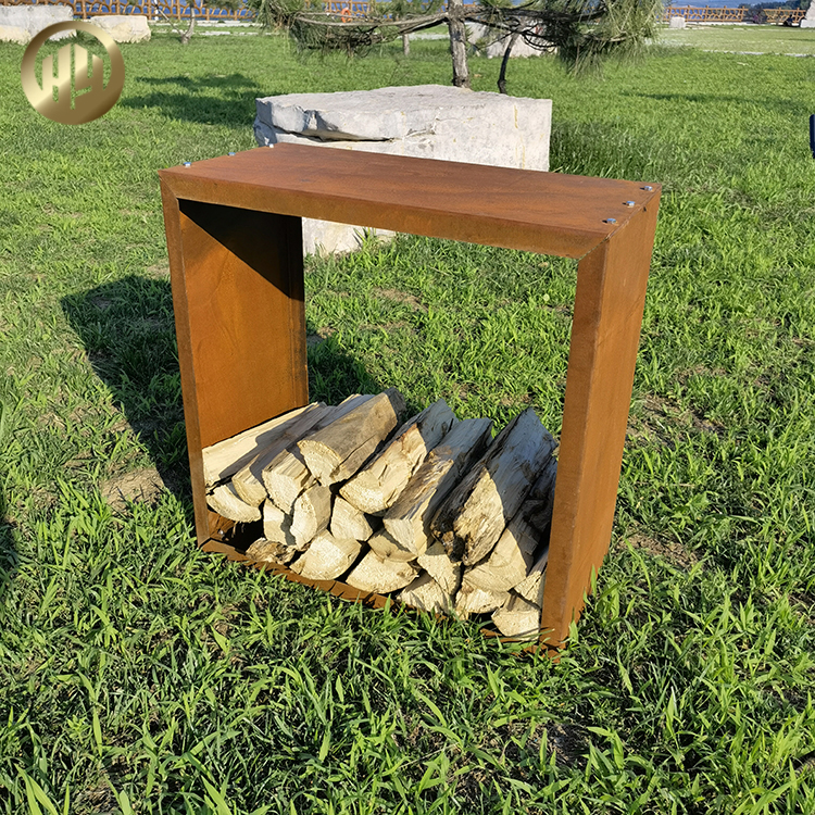 Simple Design Corten Steel Rust Color Outdoor Barbecue Wood Storage