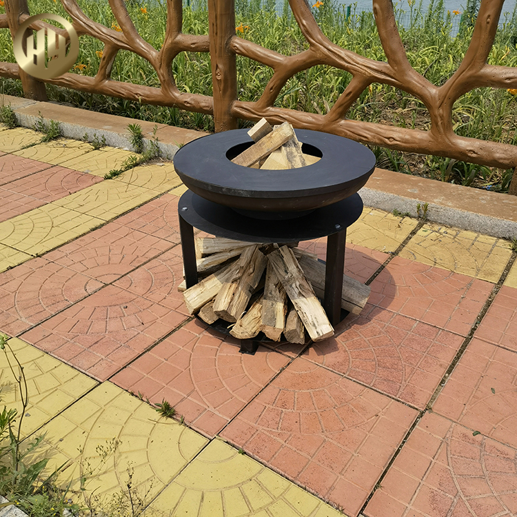 Factory Supply Corten Steel Round Outdoor Barbecue Fire Pit With Wood Storage