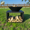 Morden Design Outdoor Barbecue Black Corten Steel Fire Pit With Wood Storage