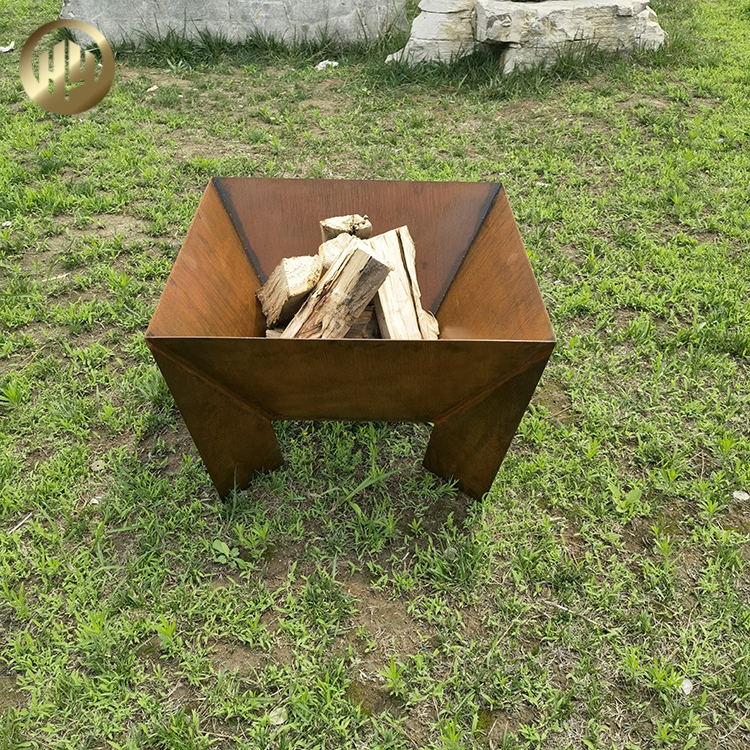Rust Color Corten Steel Rectangle Wood Burning Outdoor Fire Pit