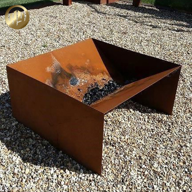 Rectangular Corten Steel Rusty Garden Assembly Decoration Metal Fire Pit