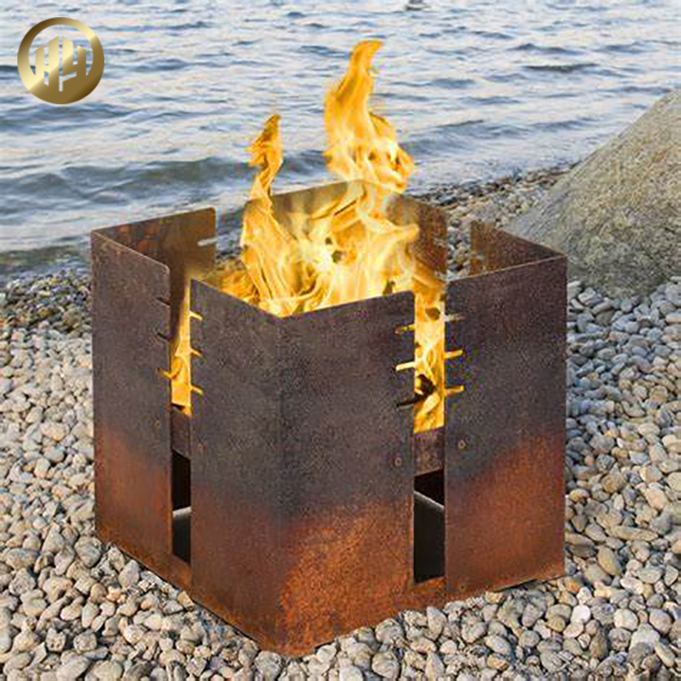 Rectangular Corten Steel Metal Decoration Rusty Laser Cut Fire Pit