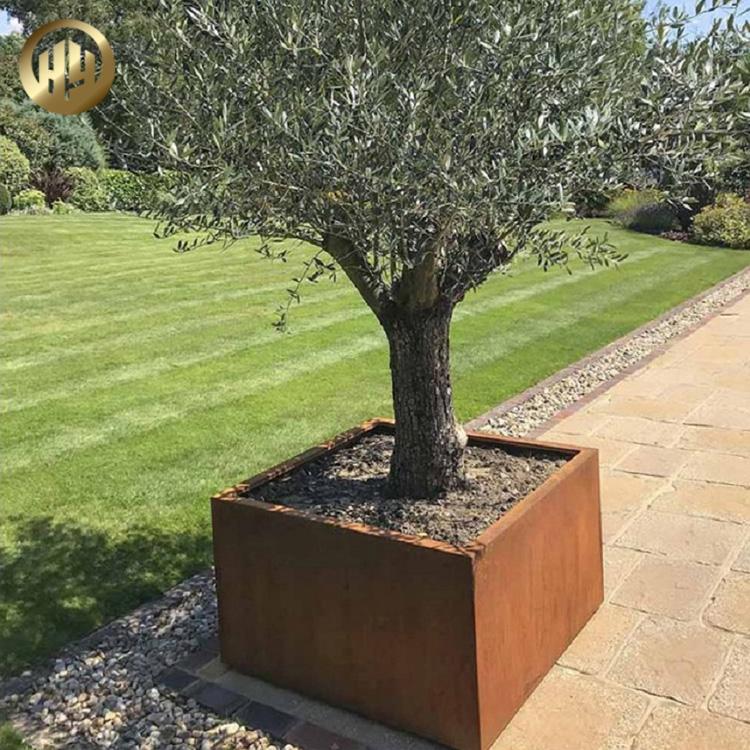 Corten Steel Laser Cut Bending Square Flower Box Metal Nursery Planter