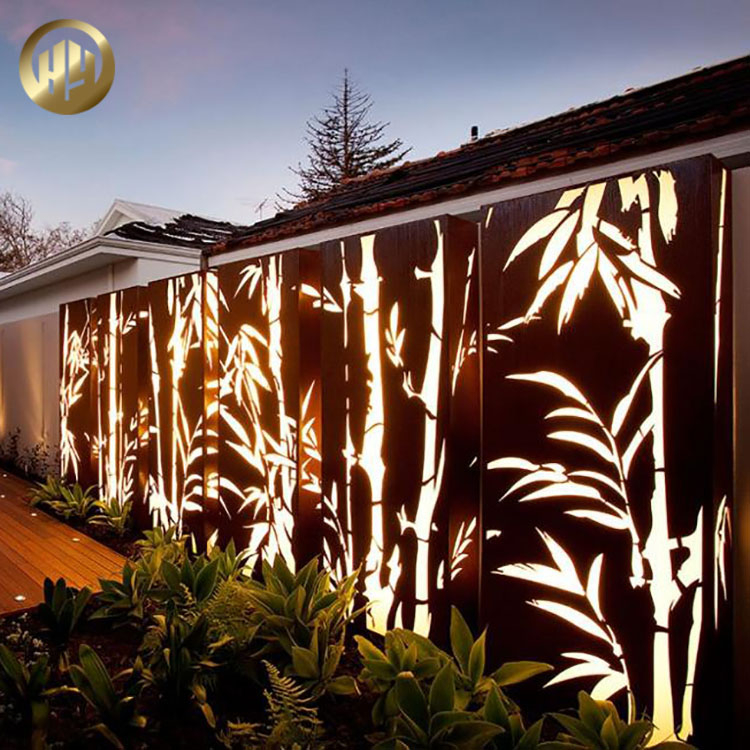 Bamboo Pattern LED Lighting Corten Steel Rectangular Rusty Screen
