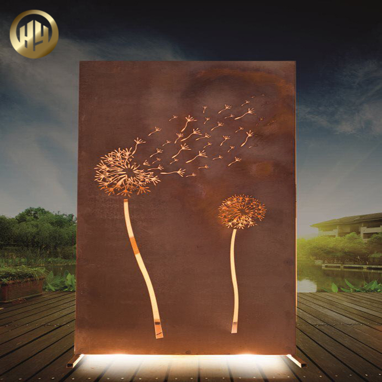 Single Corten Steel Rusty Modern Pattern Stand Metal Decoration Screen